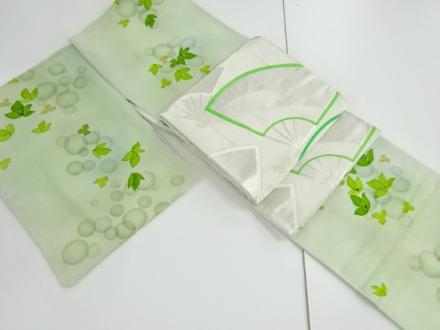 リサイクル　水玉に花模様小紋着物　袋帯セット